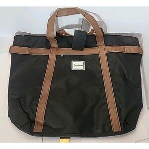 Journeyman Black Canvas Shopping or Travel Bag With Brown Accents NWT